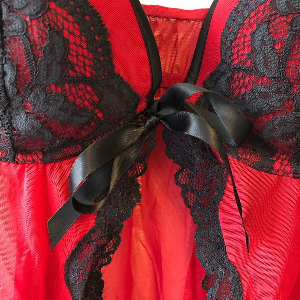 La Senza Large Red & Black Lace Open Babydoll Lingerie - Picture 4 of 9